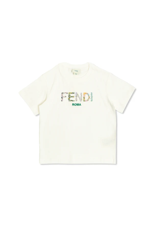 WEISS T-Shirt mit bunt bedrucktem Logo