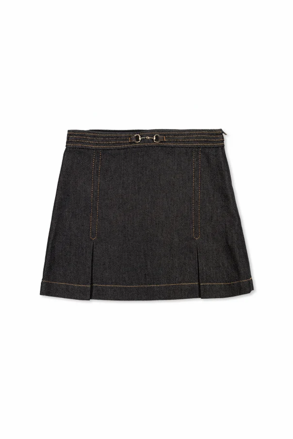 NAVY BLUE Pleated denim skirt