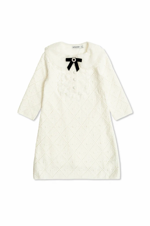 WEISS Kleid mit Spitzenkragen