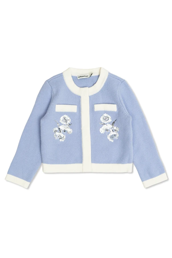 BLAU Strickjacke mit schimmernden Applikationen