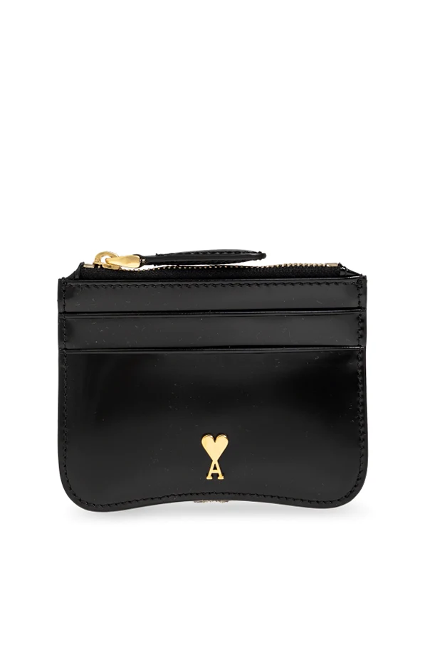 BLACK Leather card holder with logo