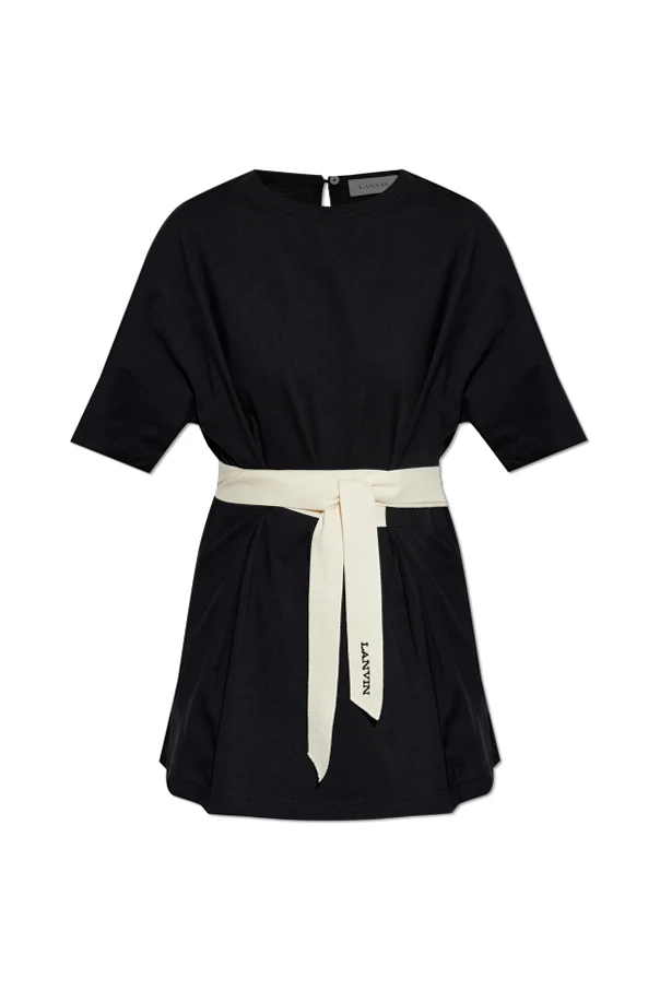 CZARNY Top z paskiem w talii