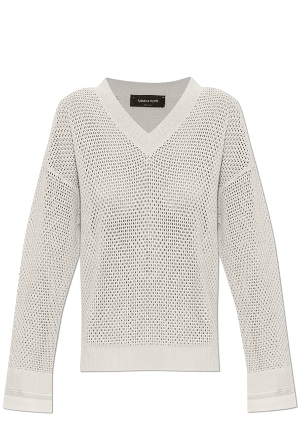 cream Sweater with decoratively finished sleeves