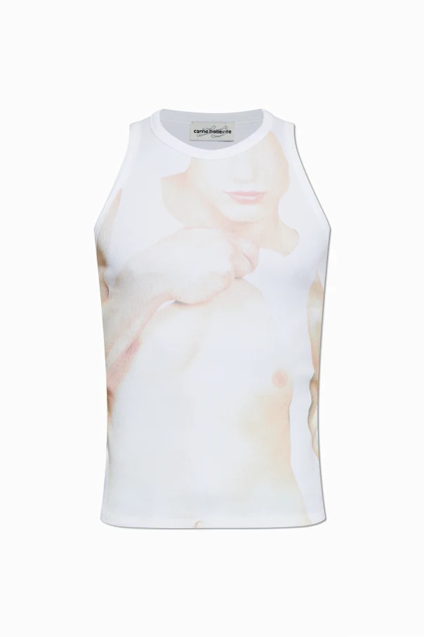 WHITE Ribbed top with print