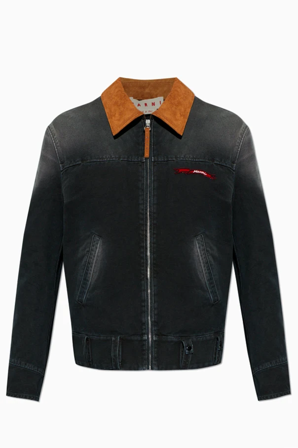 SCHWARZ Jeansjacke mit Logoaufnäher