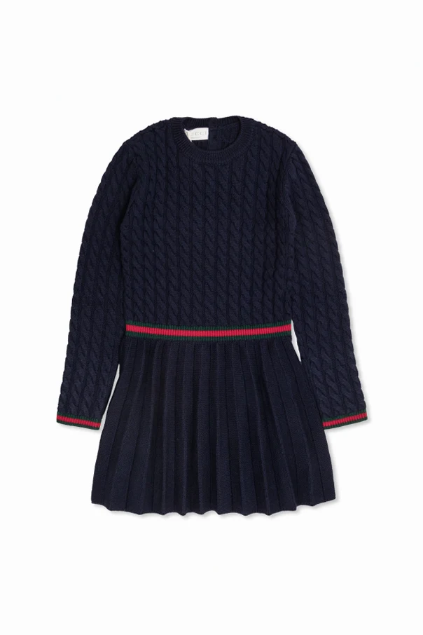 NAVY BLUE Wool dress with pleated skirt