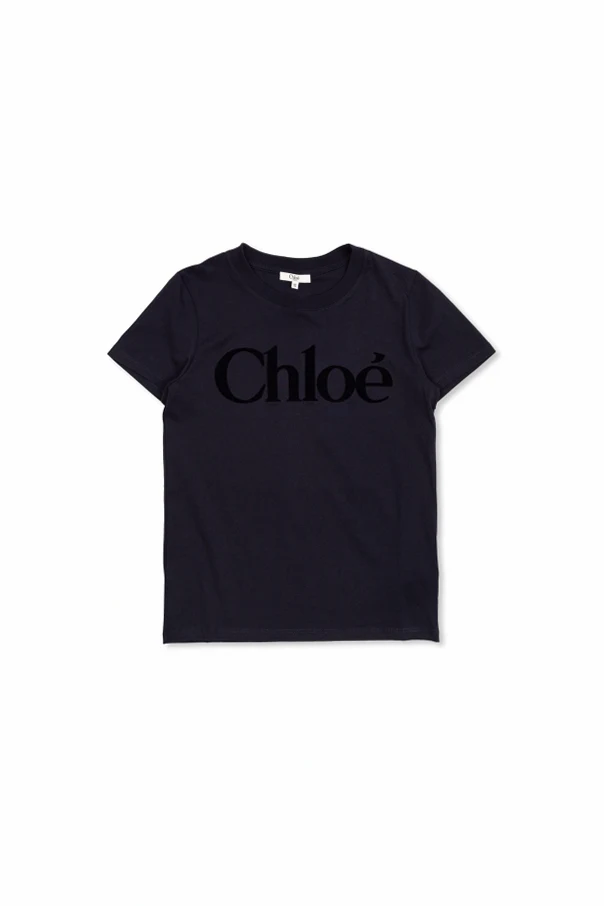 NAVY BLUE T-shirt with a logo and a velvety finish