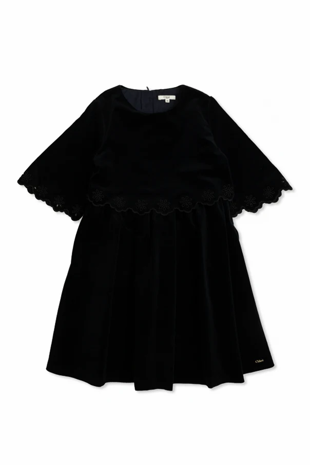 NAVY BLUE Velvet dress with openwork inserts