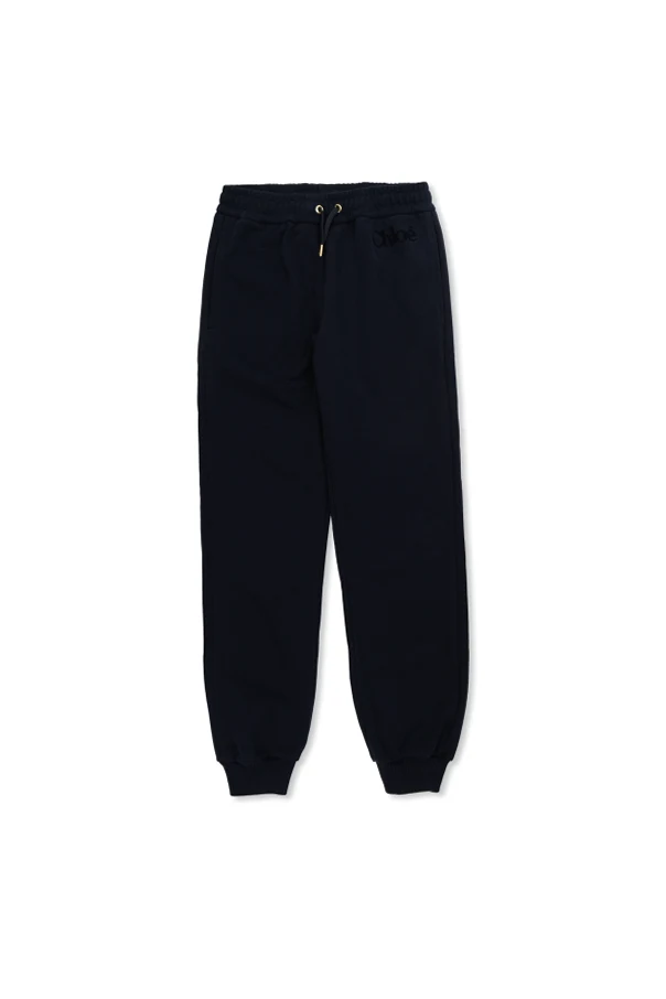 NAVY BLUE Sweatpants with a logo and a velvety finish