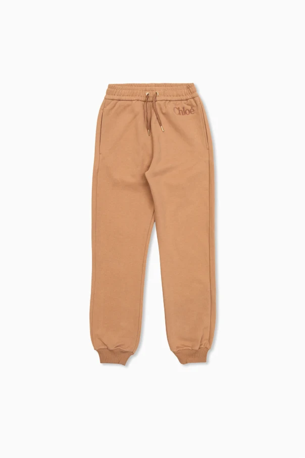 beige Sweatpants with a velvet-finish logo