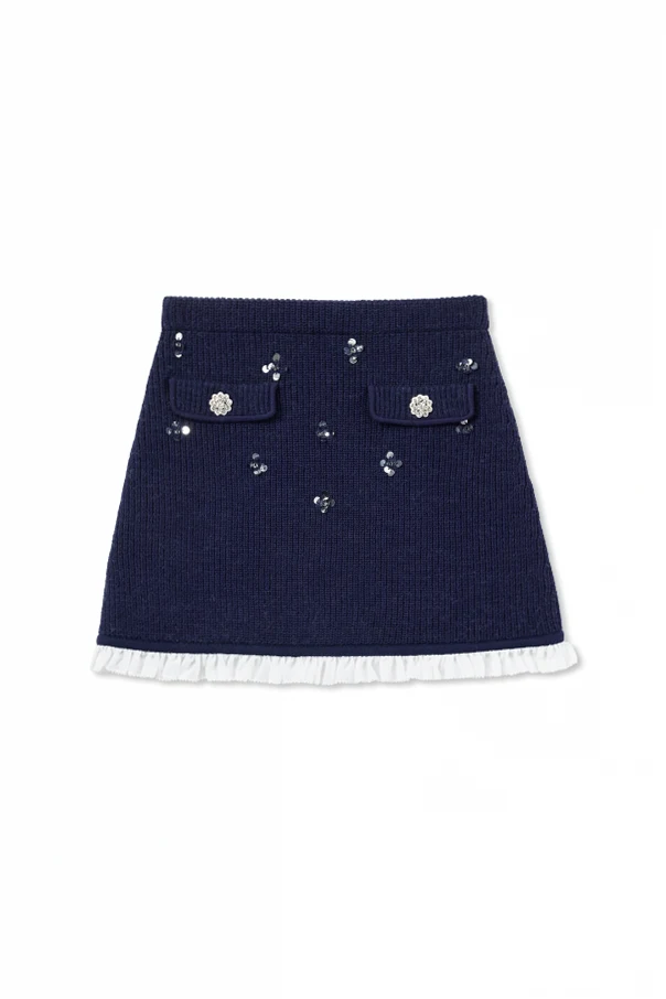 GRANATOWY Spódnica z cekinowymi aplikacjami