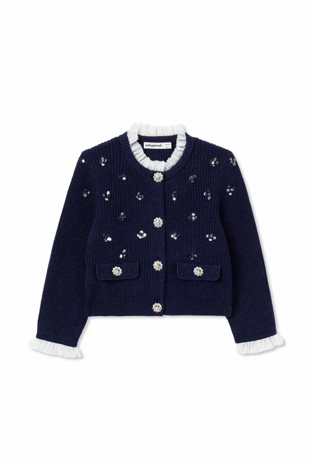 GRANATOWY Kardigan z cekinowymi aplikacjami