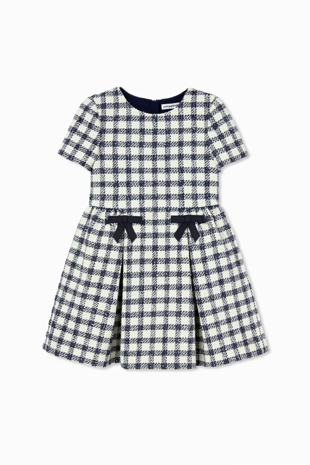 GRANATOWY Tweedowa sukienka