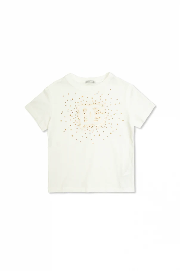 BIAŁY  T-shirt z logo i połyskującymi aplikacjami