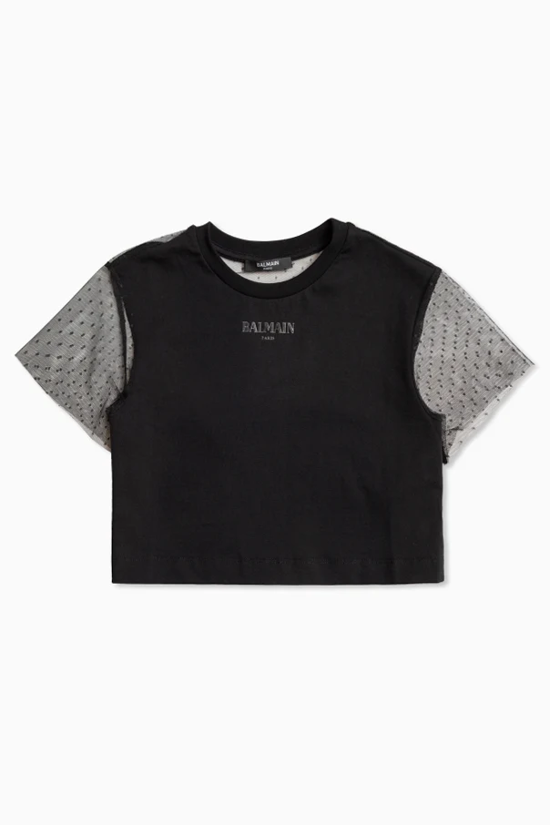 SCHWARZ Top mit Tüllärmeln und Rücken