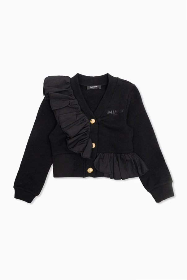 SCHWARZ Cardigan mit Rüsche