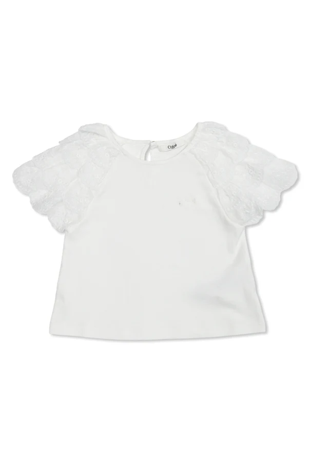 WHITE Top with embroidery on the sleeves