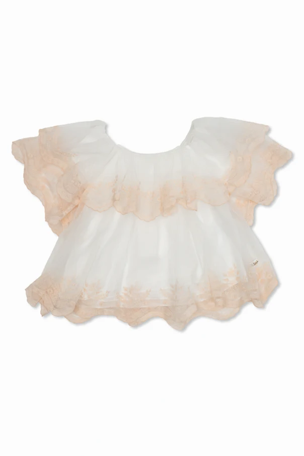 WHITE Tulle top with embroidery