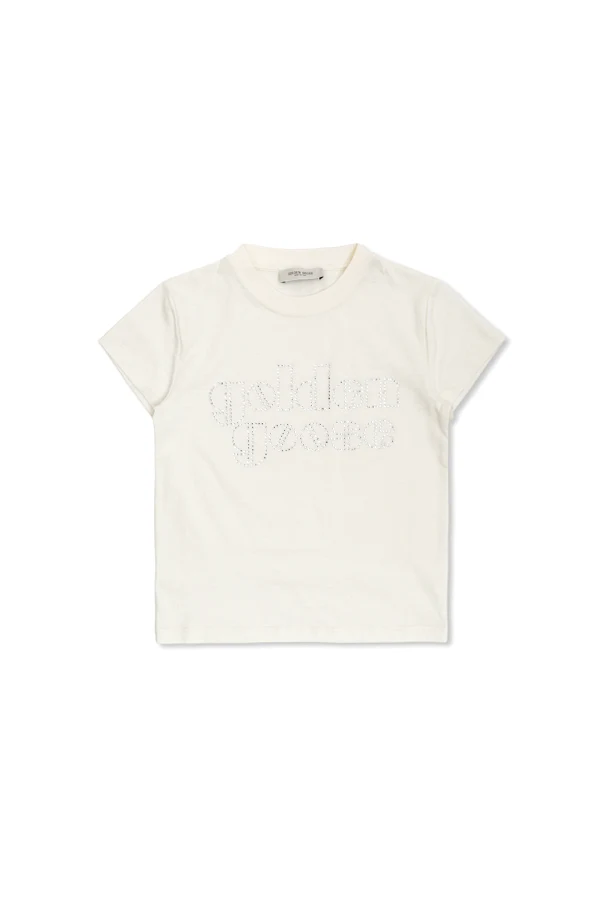 cream T-shirt with a shimmering logo