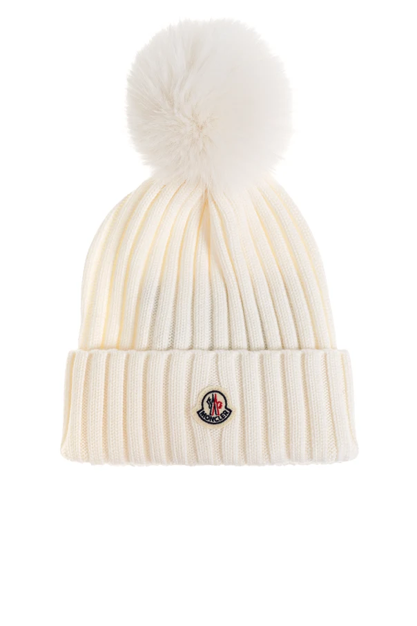 cream Wool beanie with pom-pom