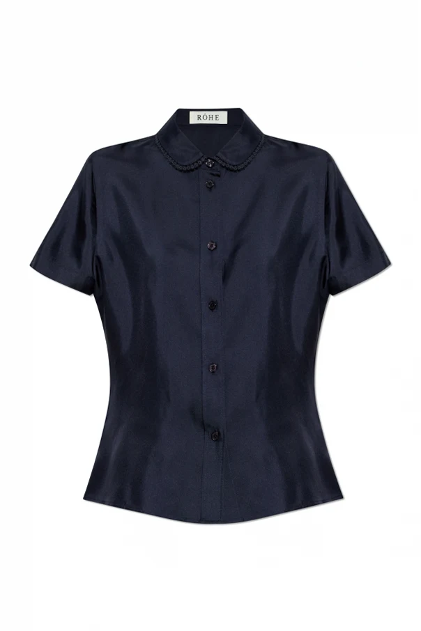 NAVY BLUE Silk short-sleeve shirt