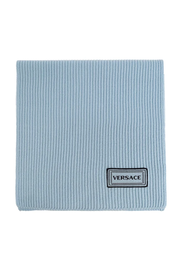light blue Wool scarf with logo patch