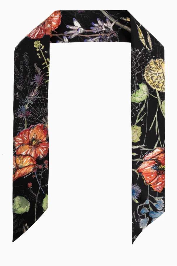 BLACK Silk scarf with floral motif