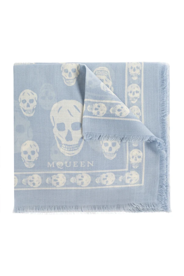 light blue Wool scarf with a distinctive skull motif