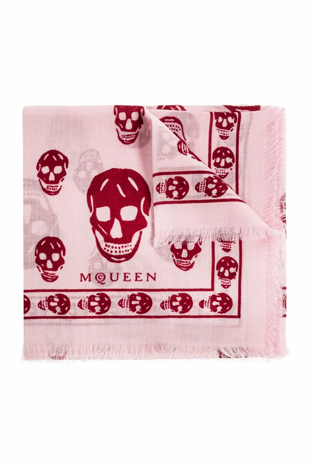 PINK Wool scarf with characteristic skull motif