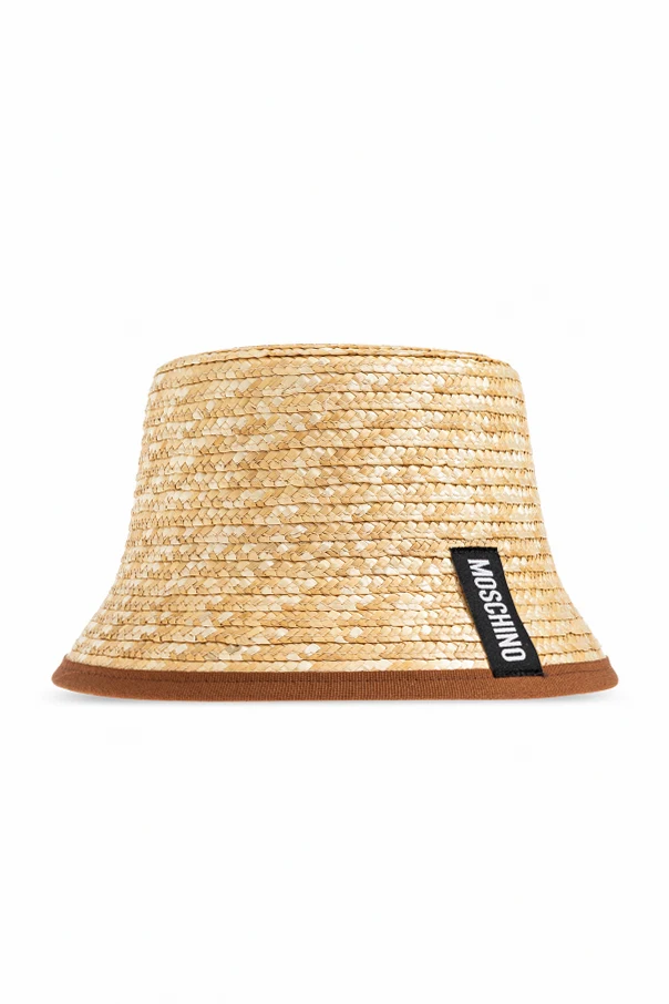 beige Straw hat with logo patch