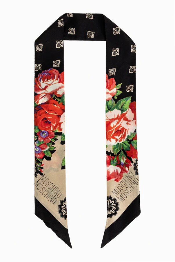 BLACK Silk scarf with floral motif