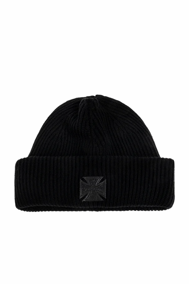BLACK Wool beanie with logo