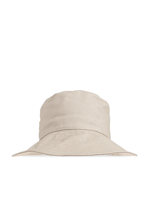 beige Hat with a logo-shaped applique
