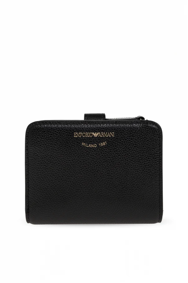 BLACK Leather wallet with logo