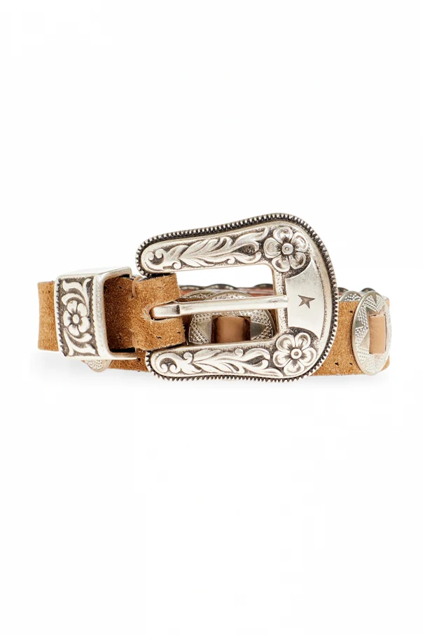 BROWN Leather belt with appliqués