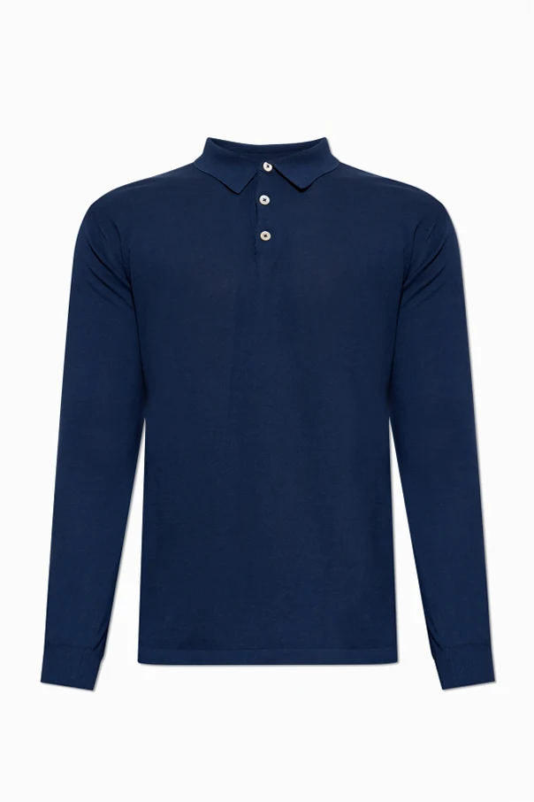 MARINEBLAU Langarm-Poloshirt aus Baumwolle