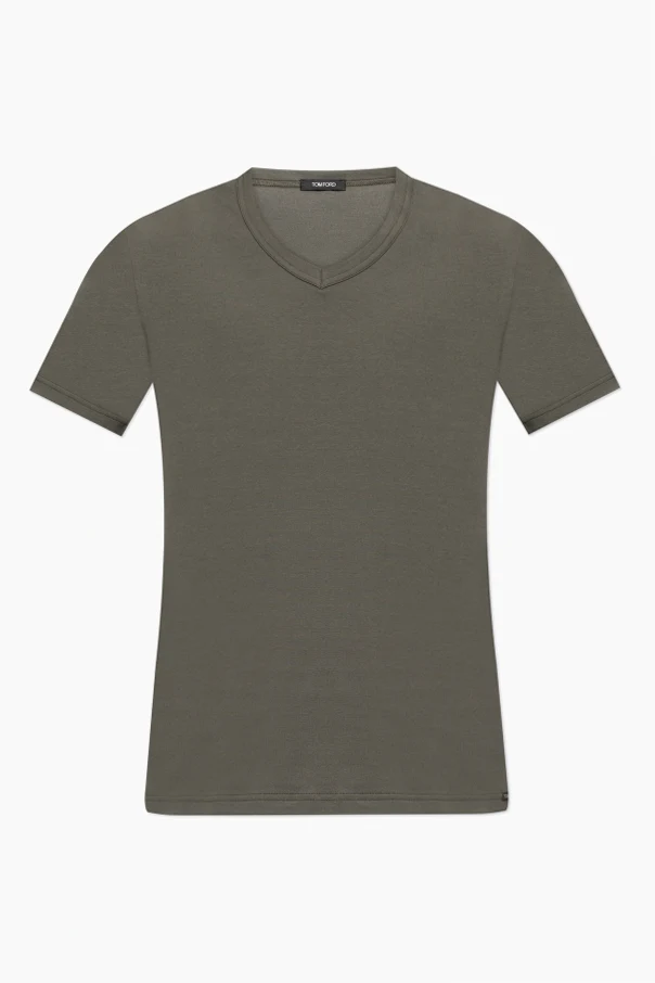 ZIELONY T-shirt z dekoltem w serek