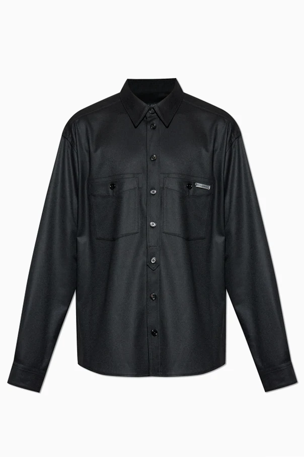 BLACK Wool shirt with pockets