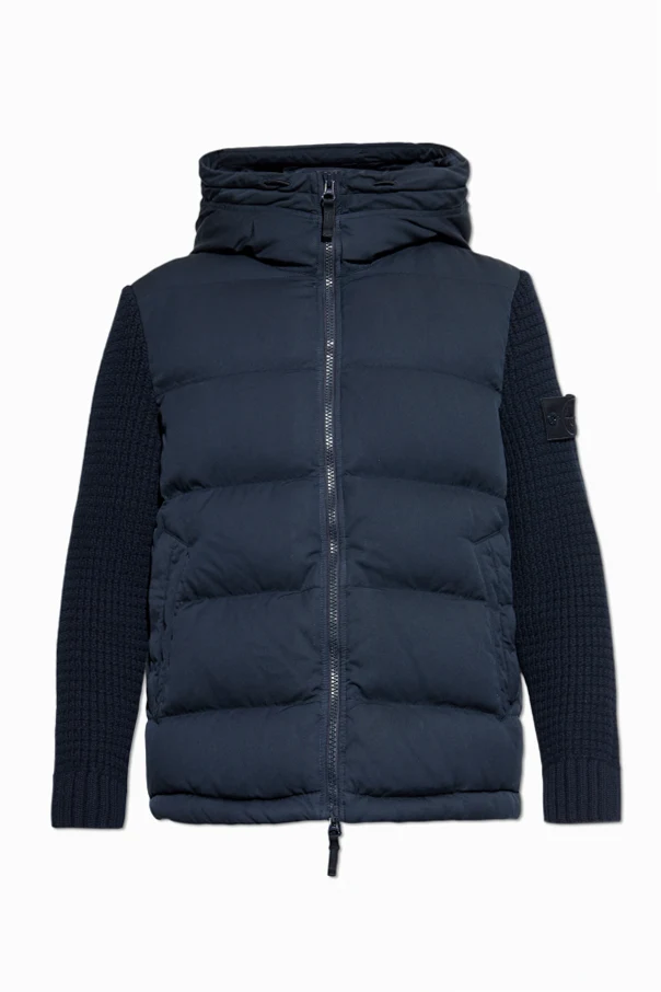 GRANATOWY Kurtka puchowa z naszywką z logo