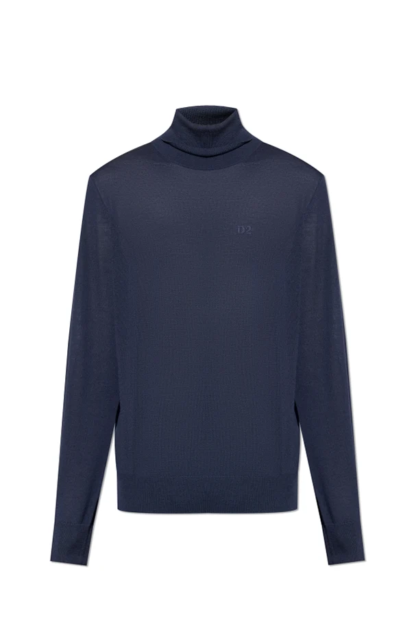 GRANATOWY Wełniany golf