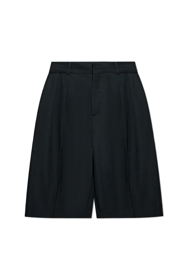 BLACK Wool pleated shorts