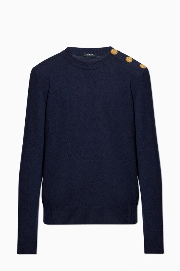 NAVY BLUE Sweater with snap fastening on the shoulder