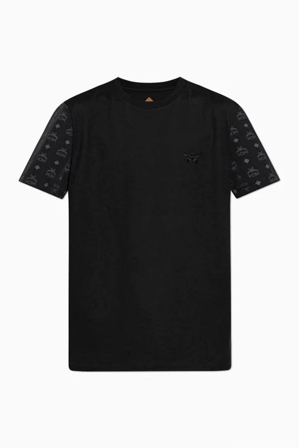 BLACK T-shirt made from combined materials