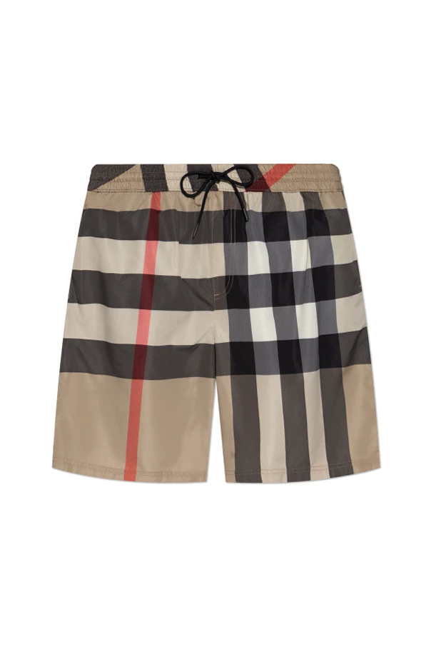beige Plaid-pattern swim shorts