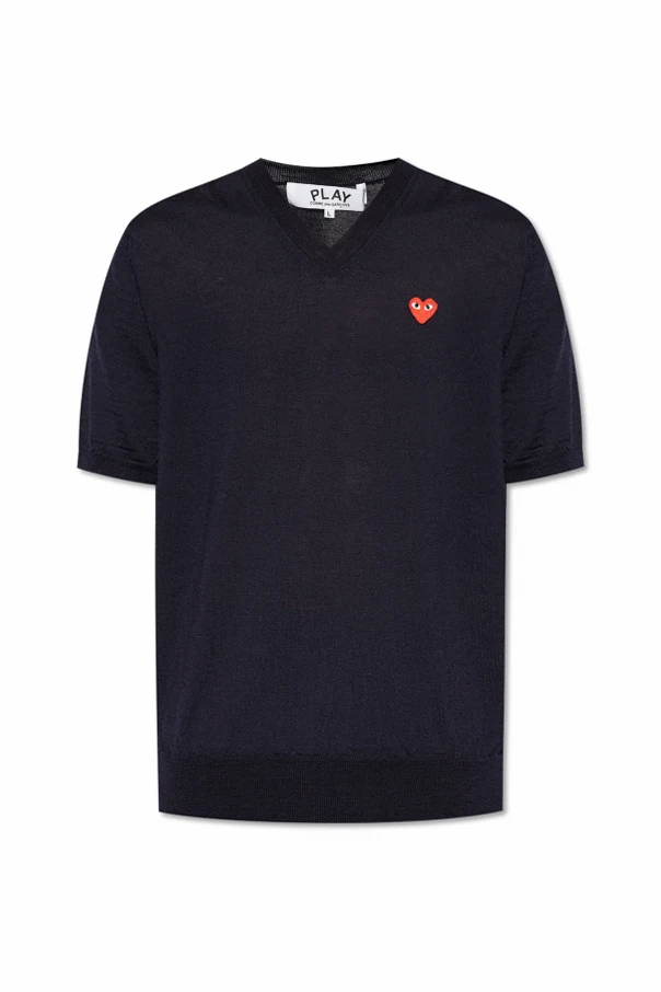 MARINEBLAU Woll-T-Shirt mit V-Ausschnitt