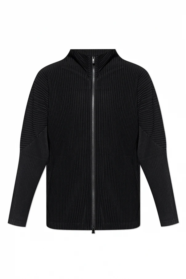 BLACK Pleated Zip-Up Sweater