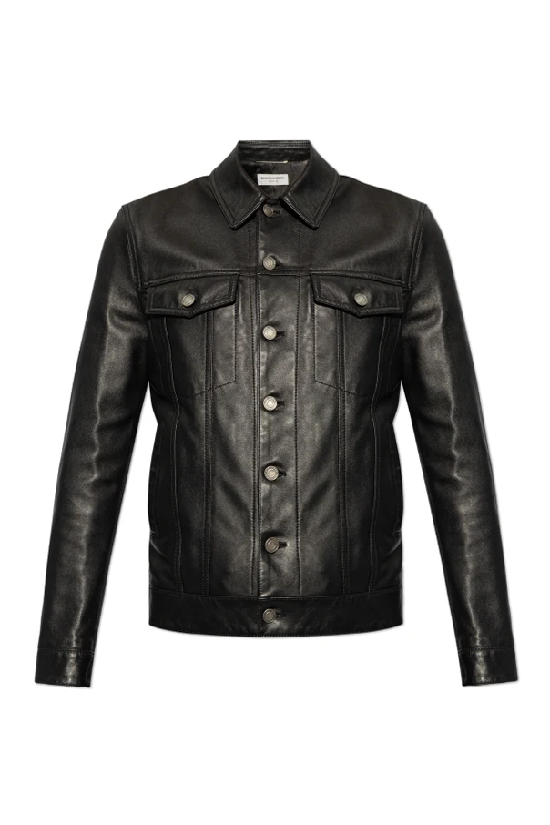 CZARNY Skórzana kurtka z kieszeniami