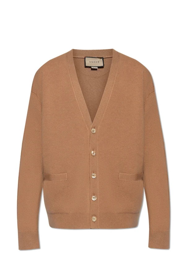 BRĄZOWY Kardigan zapinany na guziki