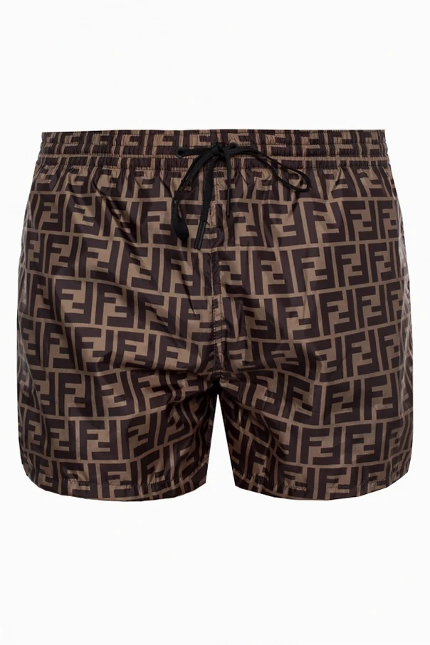 BRĄZOWY Wzorzyste kąpielówki z logo