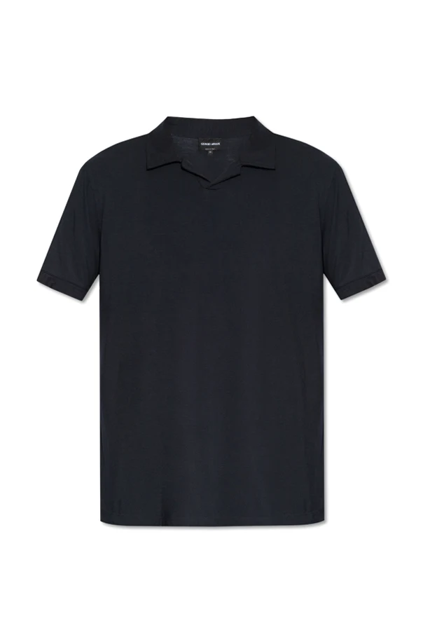GRANATOWY T-shirt z kołnierzem